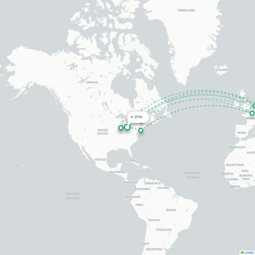 Detroit - Amman karta över direktflyg