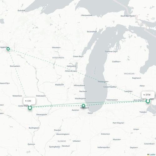 Mapa de vuelo directo Detroit - Cedar Rapids