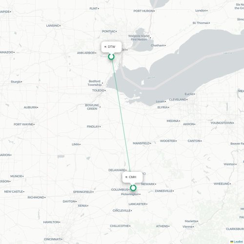 Detroit – Columbus suoran lennon kartta