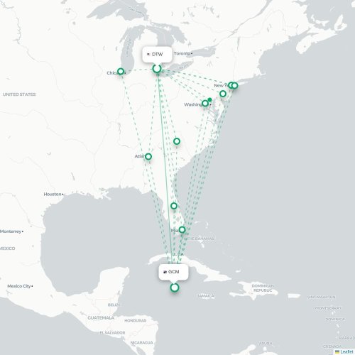 Mapa de vuelo directo Detroit - George Town