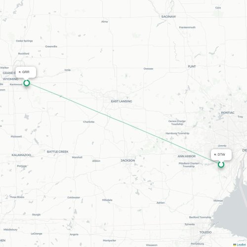 Mapa de vuelo directo Detroit - Grand Rapids