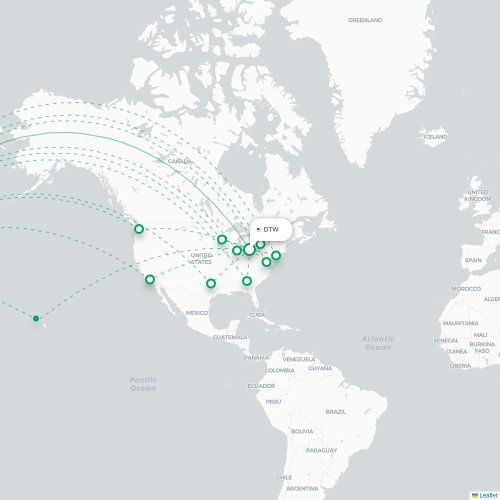 Detroit - Tokyo direct flight map