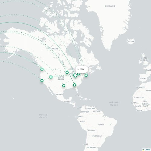 Mapa de vuelo directo Detroit - Incheon