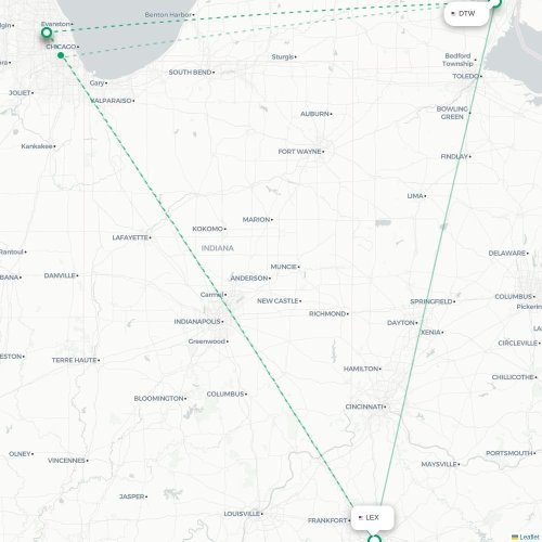 Détroit - Lexington carte du vol direct