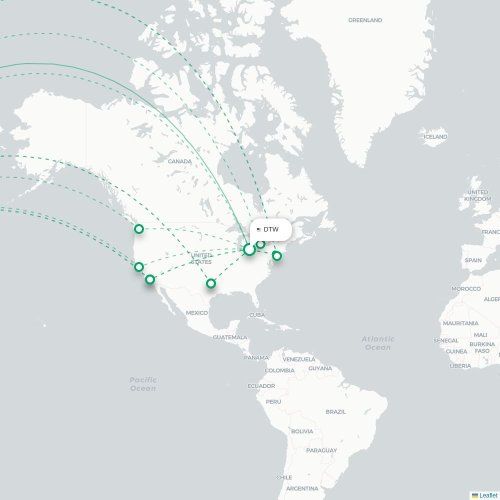Detroit - Shanghai karta över direktflyg