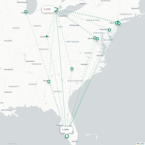 Mapa lotu bezpośredniego Detroit – Fort Myers