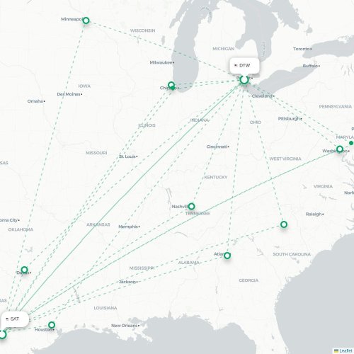 Mapa lotu bezpośredniego Detroit – San Antonio