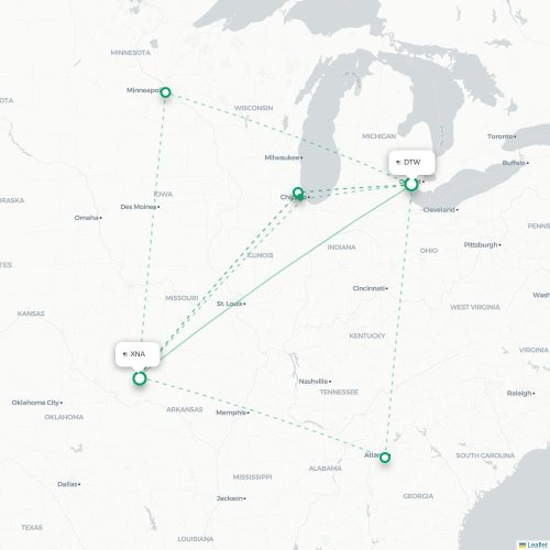 Mapa de vuelo directo Detroit - Fayetteville