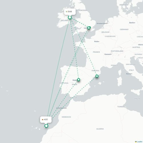 Mapa lotu bezpośredniego Dublin – Arrecife