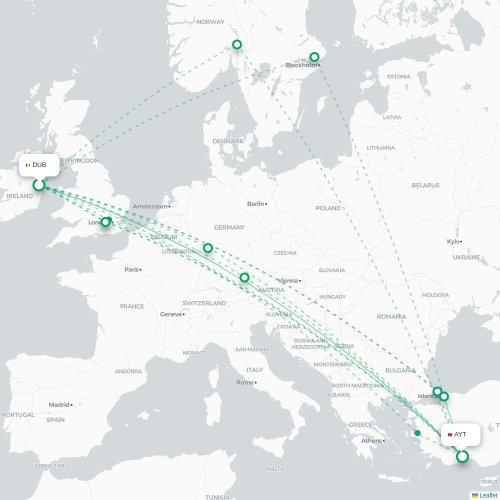 Mapa lotu bezpośredniego Dublin – Antalya