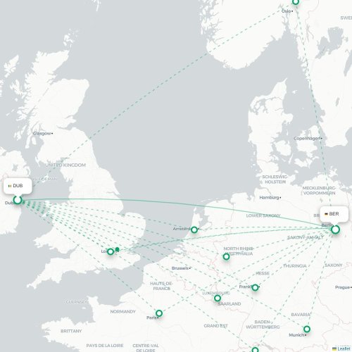 Mapa lotu bezpośredniego Dublin – Berlin