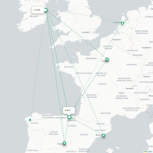 Mapa lotu bezpośredniego Dublin – Bilbao