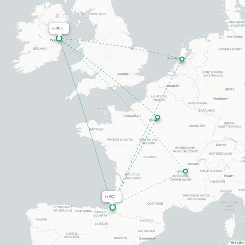 Dublin - Biarritz carte du vol direct