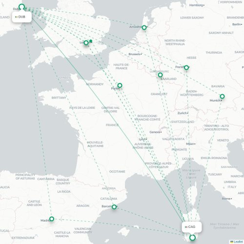 Mapa lotu bezpośredniego Dublin – Cagliari