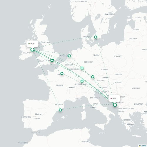 Dublin - Dubrovnik kaart van rechtstreekse vlucht