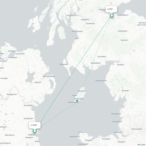 Mapa lotu bezpośredniego Dublin – Edynburg