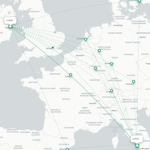 Mapa lotu bezpośredniego Dublin – Rzym