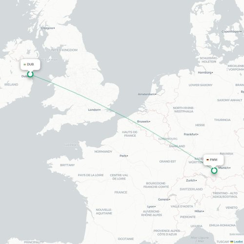 Mapa lotu bezpośredniego Dublin – Memmingen