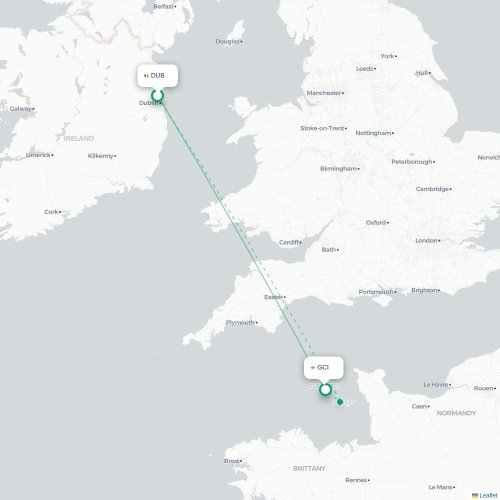 Mapa de vuelo directo Dublín - Saint Peter Port