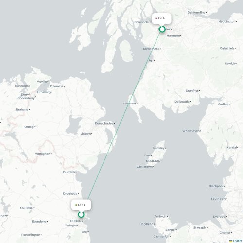 Mapa lotu bezpośredniego Dublin – Glasgow