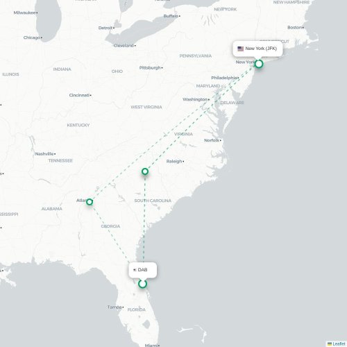 Mapa de vuelo directo Dublín - Nueva York