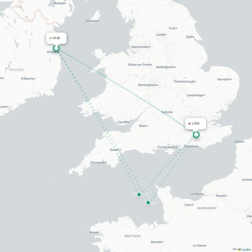 Mapa lotu bezpośredniego Dublin – Londyn