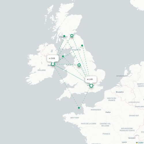 Mapa lotu bezpośredniego Dublin – Londyn