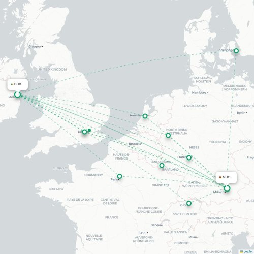 Mapa lotu bezpośredniego Dublin – Monachium
