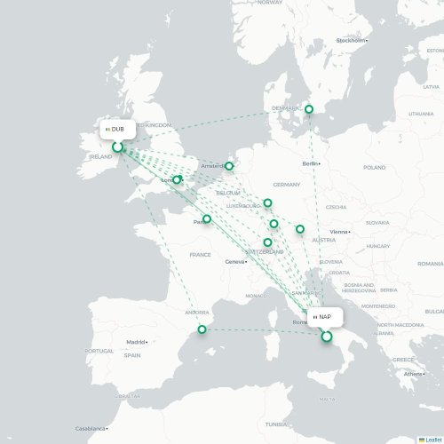 Mapa lotu bezpośredniego Dublin – Neapol