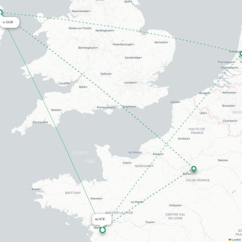 Dublin - Nantes carte du vol direct