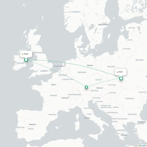 Mapa lotu bezpośredniego Dublin – Rzeszów