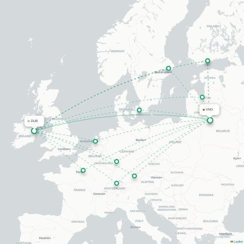 Mapa lotu bezpośredniego Dublin – Wilno