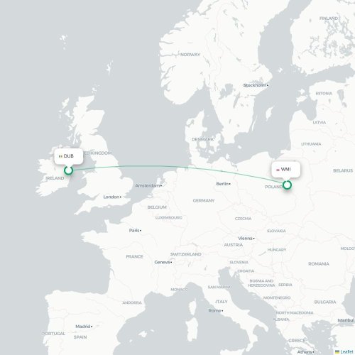 Mapa de vuelo directo Dublín - Varsovia