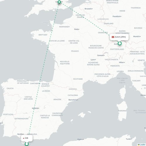 Dublin - Zurich carte du vol direct