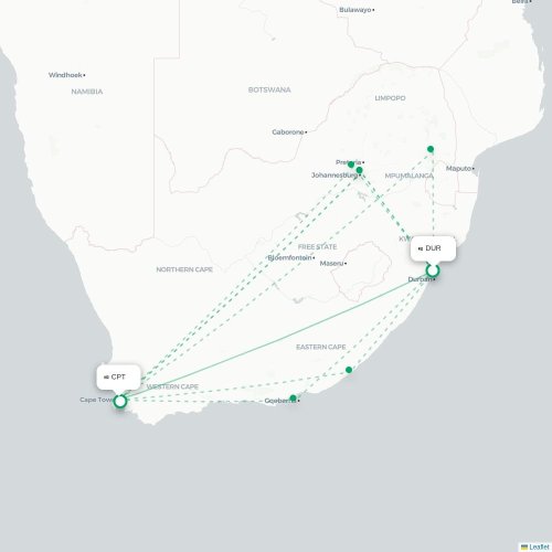 Durban - Kapkaupunki direct flight map