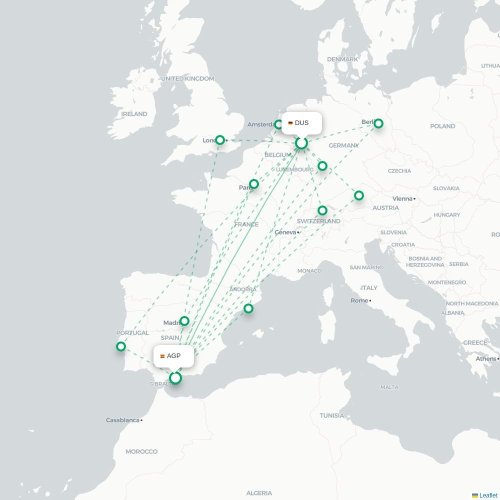 Düsseldorf - Malaga kaart van rechtstreekse vlucht