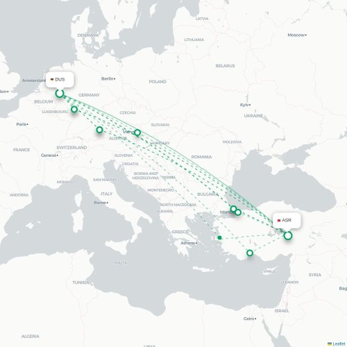 Mapa de vuelo directo Düsseldorf - Kayseri
