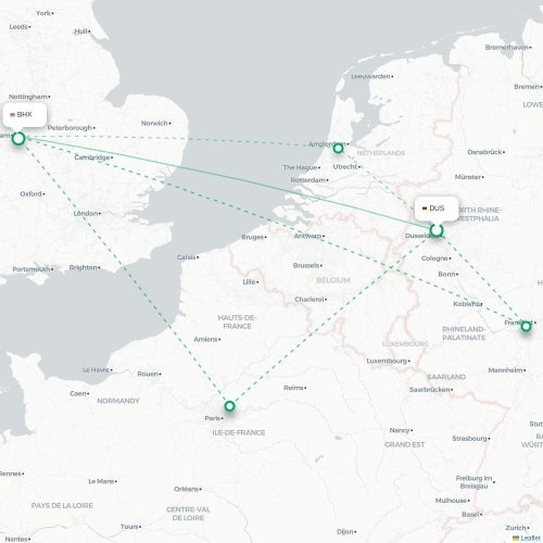 Dusseldorf - Birmingham karta över direktflyg
