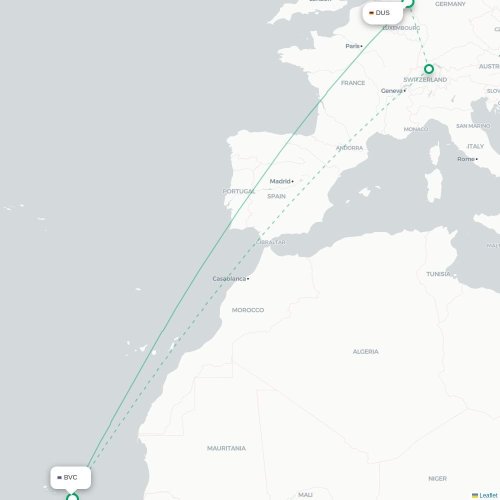 Dusseldorf -  karta över direktflyg