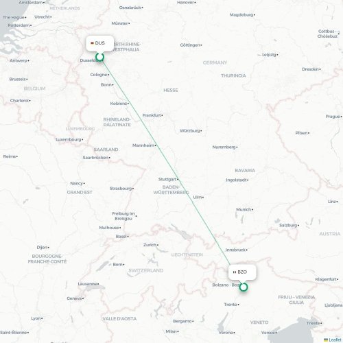 Düsseldorf - Bozen kaart van rechtstreekse vlucht