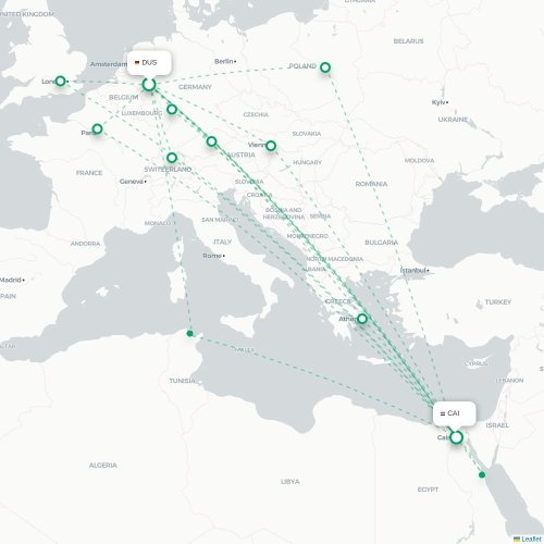 Mapa de vuelo directo Düsseldorf - El Cairo