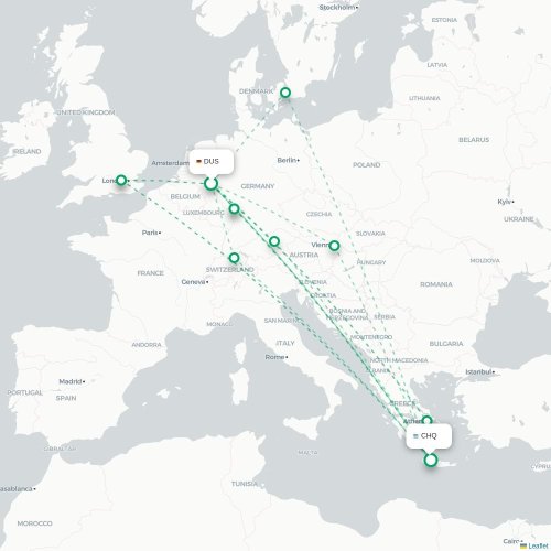 Mapa de vuelo directo Düsseldorf - La Canea