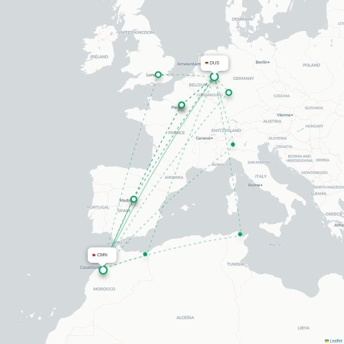 Mapa de vuelo directo Düsseldorf - Casablanca