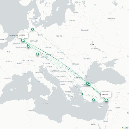 Mapa de vuelo directo Düsseldorf - Tarso