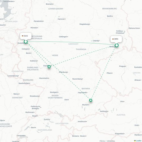 Mapa de vuelo directo Düsseldorf - Dresde