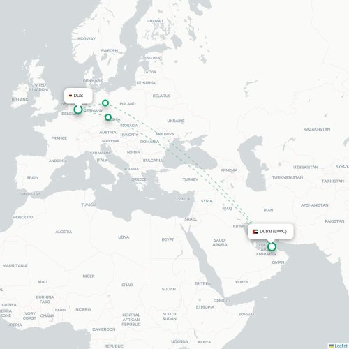 Mapa lotu bezpośredniego Düsseldorf – Dubaj