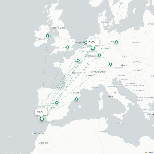 Mapa de vuelo directo Düsseldorf - Faro