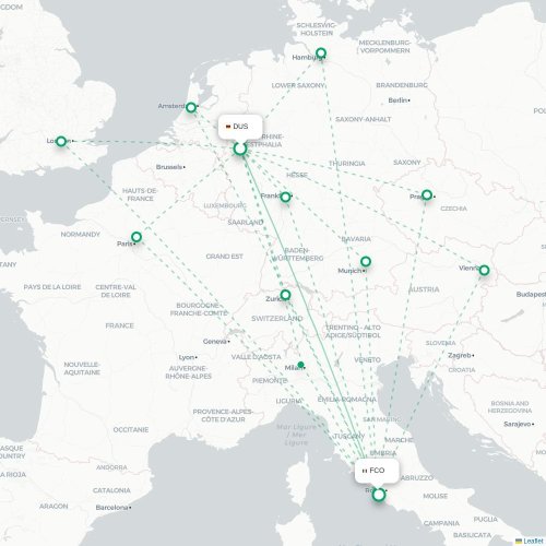 Düsseldorf - Rome kaart van rechtstreekse vlucht