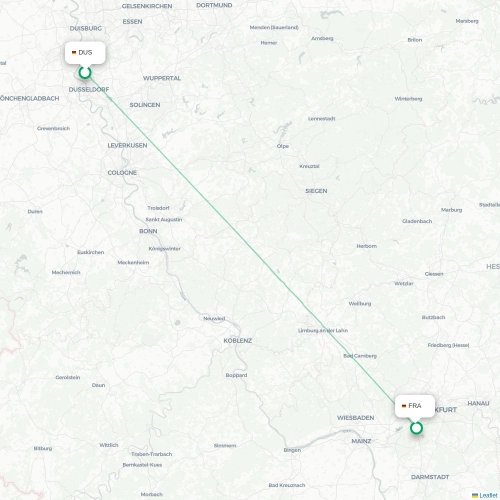 Mapa lotu bezpośredniego Düsseldorf – Frankfurt nad Menem