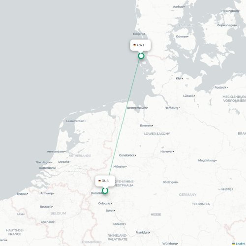 Mapa lotu bezpośredniego Düsseldorf – Sylt